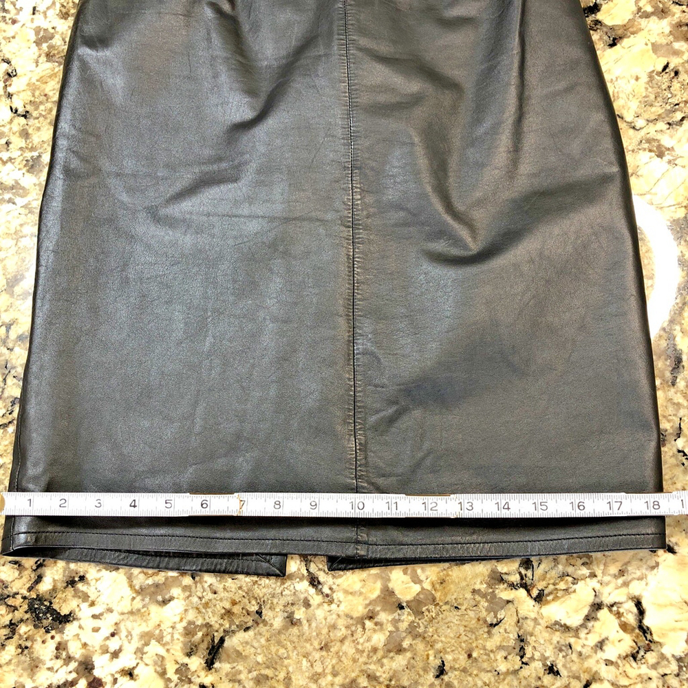 Size 8 I.B. Diffusion Womens Genuine Leather Pencil Skirt Black 1/4 Zip KR - Picture 7 of 16